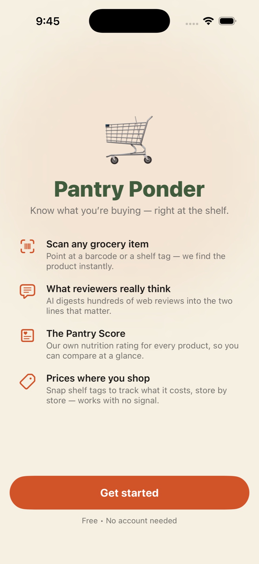 The Pantry Ponder product page: photos, AI review summary, Pantry Score and allergen alerts for a scanned grocery item.